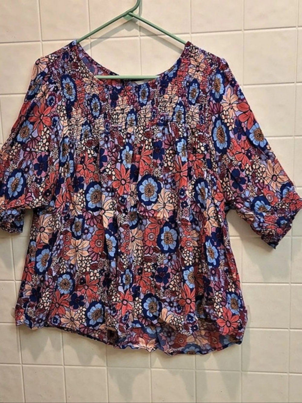 Terra & Sky Floral Blouse Blue & Pink Size 3X Like New